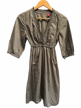 Esprit EDC Cotton Olive V-Neck, 3/4 Sleeve Mini Dress XS-S (EU36)